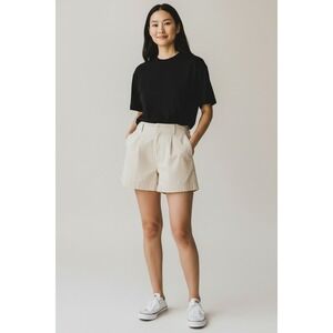Easel Shorts Women's L Pleated Cream High Rise Neutral Preppy Coastal Academia